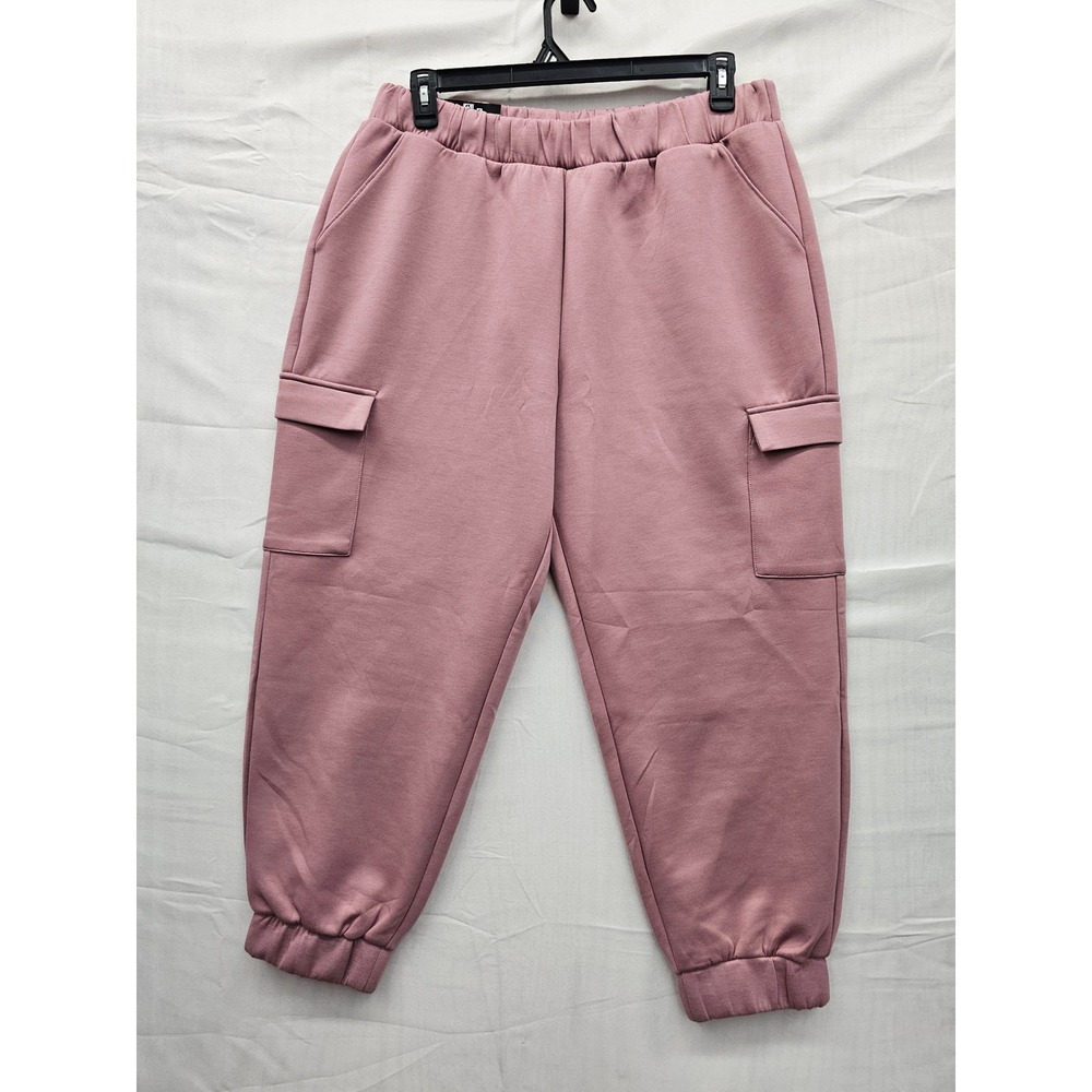 Express Womens Cargo Jogger Pants Pink Poly Blend Casual Relaxed Size XL